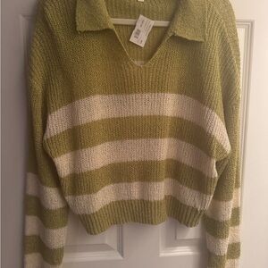 Striped Green and White Women's Sweater